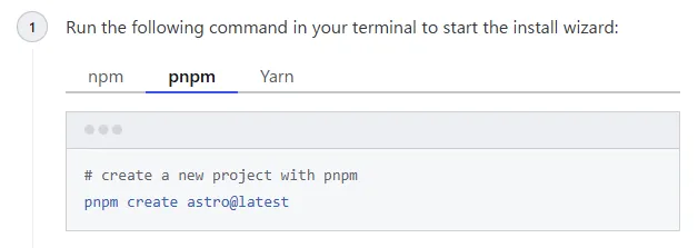 pnpmのタブがアクティブになっている