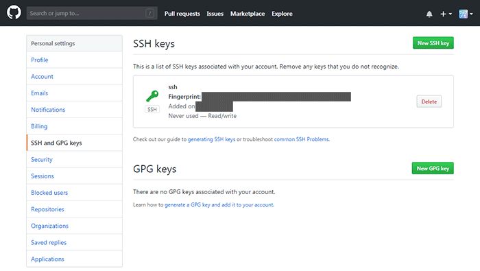 GitHub SSH Key登録